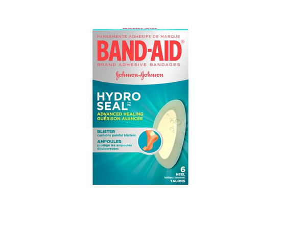 Band-Aid Hydrocolloid Bandages for Heels, Waterproof Adhesive, Hydro Seal Bandages for Blisters and Wound Care, 6 Bandages - One Size