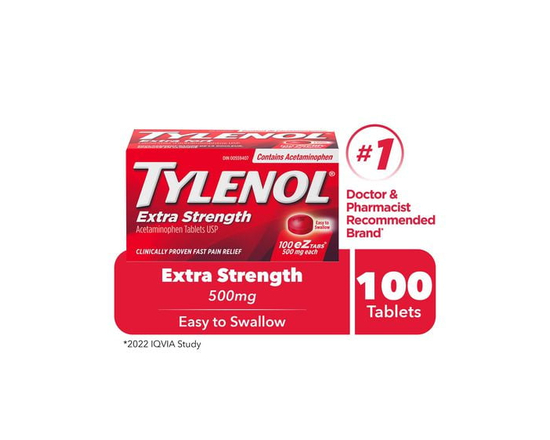 Tylenol Extra Strength Pain Relief Acetaminophen 500mg EZTabs, 100 Count