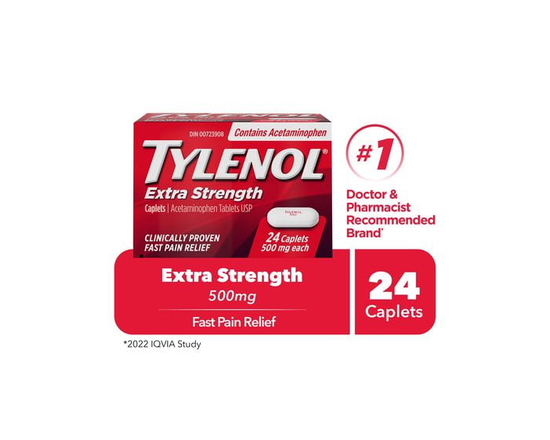 Tylenol Extra Strength Pain Relief Acetaminophen 500mg Caplets, 24 Count