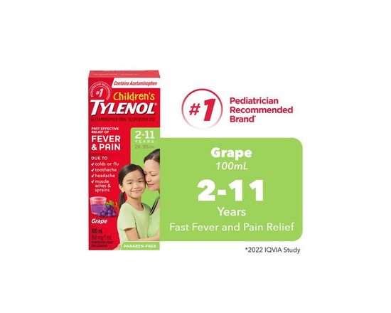 Tylenol Children's Medicine for Fever & Pain, Grape Liquid, 100 mL