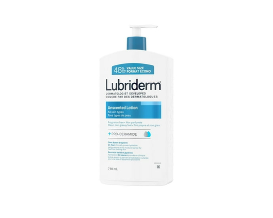 Lubriderm Unscented Lotion, Shea Butter and Glycerin, Dry Skin, Hand, Face Moisturizer, Fragrance Free - 710 ml