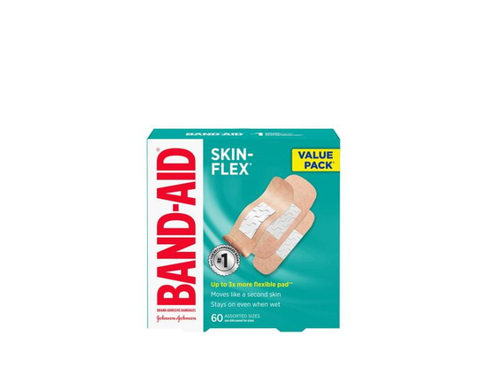 Band-Aid Brand Skin-Flex Adhesive Bandages, Assorted Sizes, 60 Count – Flexible, Sterile Wound Care for Fingers, Hands & Knees, Ideal for Minor Cuts, 