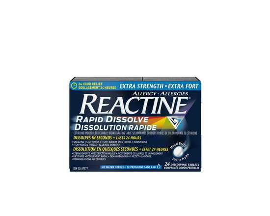Reactine Rapid Dissolve Extra Strength Tablets - For Itchy Eyes, Hives, Runny Nose - 24 Hour Allergy Relief, 24 Count