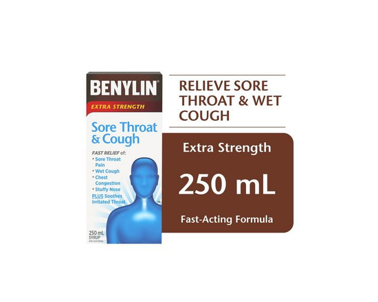 BENYLIN® Extra Strength Sore Throat & Cough Syrup, Relieves Sore Throat & Wet Cough