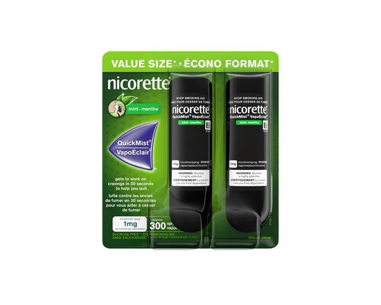 Nicorette QuickMist Spray 1 mg, Mint, Quit Smoking Aid, Smoking Cessation Aid, NRT, Duo Pack, 150 Sprays Each x 2