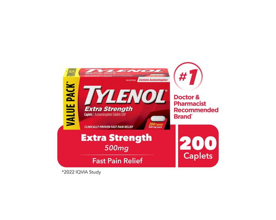 Tylenol Extra Strength Pain Relief Acetaminophen 500mg Caplets, Value Size, 200 Caplets