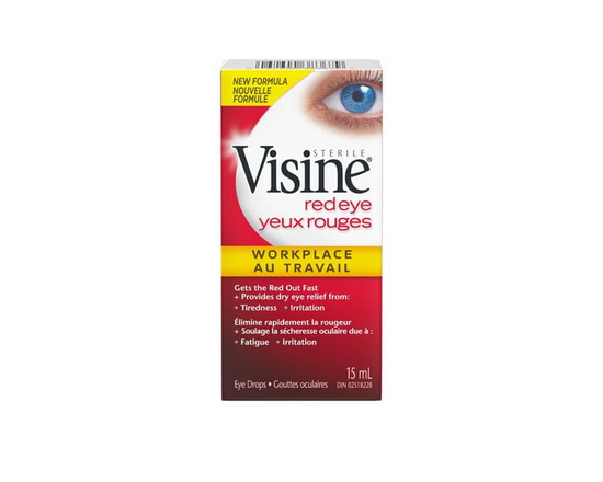 Visine Workplace Eye Drops Polyethylene Glycol, Hydrochloride - Dust Irritation, Dry Eyes, Red Eye, Strained Eyes, 15 mL