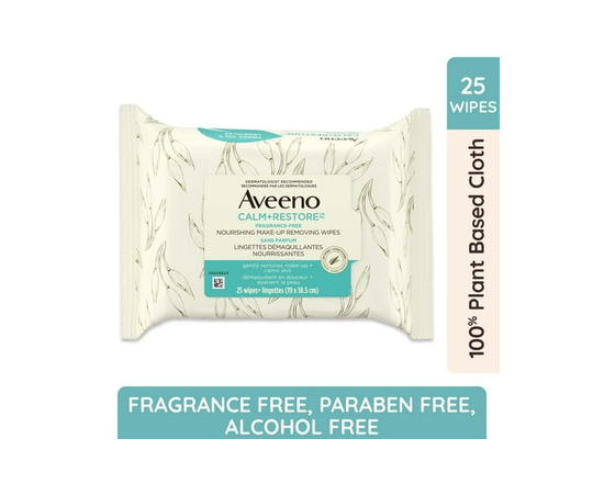 Aveeno Calm + Restore Nourishing Make-Up Removing Wipes - Eye Makeup Remover, Sensitive Skin Care - Frangrance Free - One Size