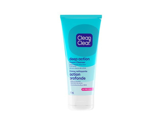 Clean & Clear Oil-Free Deep Action Cream Cleanser – Creamy Daily Face Wash with Pro-Vitamin B5 & BHA, Removes Oil & Impurities, Deep Pore Cleansing