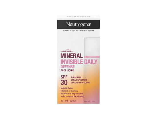 Neutrogena Mineral Invisible Daily Defense Face Liquid Sunscreen, SPF 30, Vitamin E, Feverfew, UVA/ UVB Protection, Water Resistant (80 min) - &