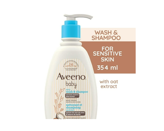 Aveeno Baby Daily Moisturizing Wash & Shampoo, Natural Coconut Scent, Shea Butter & Oat Extract, Body Wash, Hypoallergenic