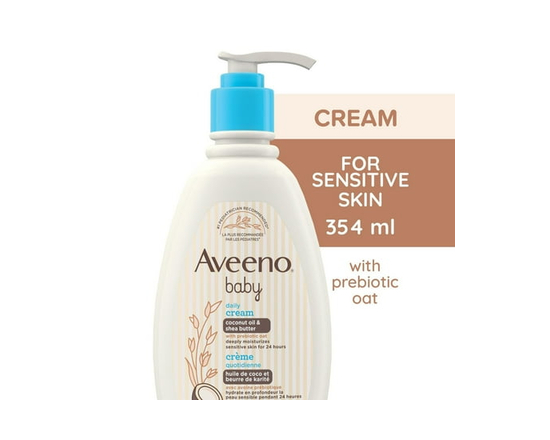 Aveeno Bébé Crème Hydratante Quotidienne, Légèrement Parfumée, Beurre de Karité, Huile de Noix de Coco, Avoine Prébiotique, Hypoallergénique