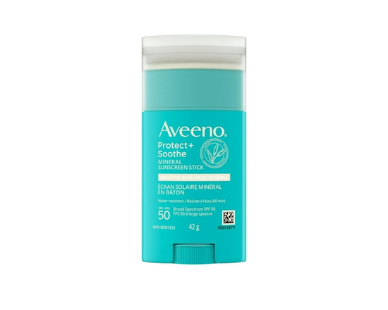 Aveeno Protect + Soothe Mineral Sunscreen Stick SPF 50+ - Sensitive Skin, Quick Drying and Water-Resistant, Sun Protection - Pure Oats & Zinc Oxide, P