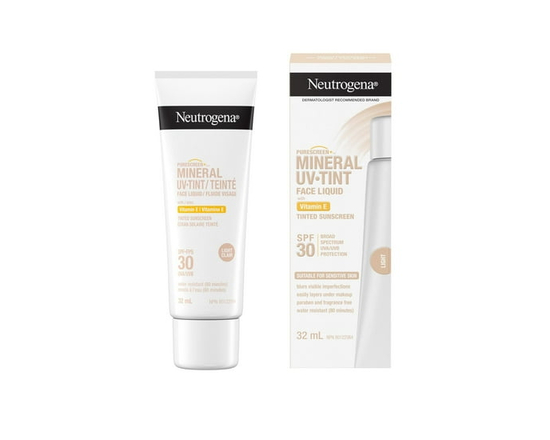 Neutrogena Purescreen+ Mineral UV Tint Face Liquid Sunscreen, Light Skin Tone, SPF 30, Vitamin E, UV Protection - &