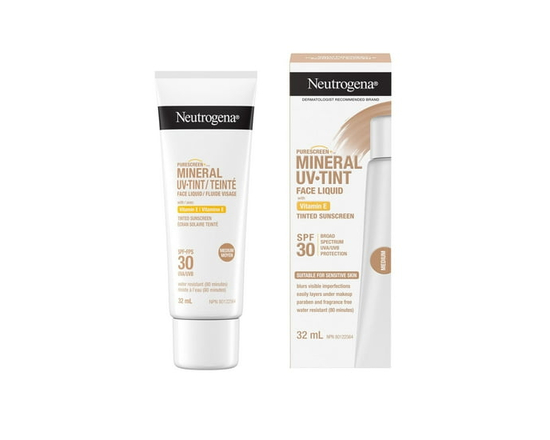 Neutrogena Purescreen+ Mineral UV Tint Face Liquid Sunscreen, Medium Skin Tone, SPF 30, Vitamin E, Fragrance Free - &