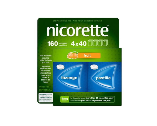 Pastilles Nicorette Fruit   4&nbsp;mg, aide pour cesser de fumer, TRN, produits de remplacement de la nicotine, maîtrise des envies, paquet de 160