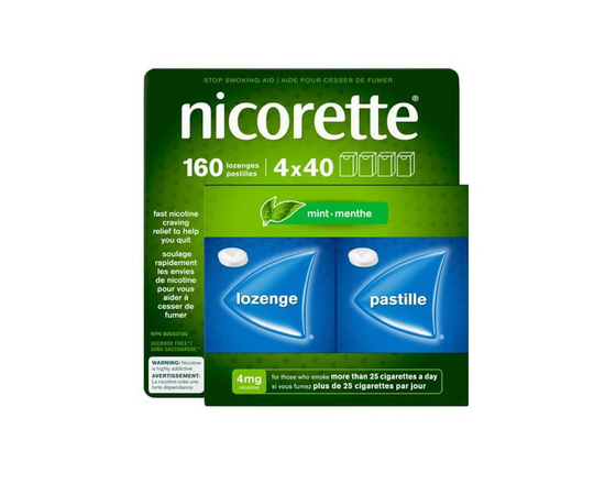 Pastilles Nicorette à la nicotine 4&nbsp;mg, menthe&nbsp;– Aide pour arrêter de fumer, soulage l’envie de fumer et les symptômes de sevrage, TRN, past