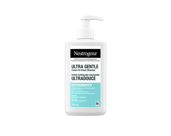 Neutrogena Ultra Gentle Cream-to-Foam Cleanser, Face Wash for Sensitive Skin, Dry Skin, Cleanser, Dermatologist Tested, Hypoallergenic, Cica, Fragranc