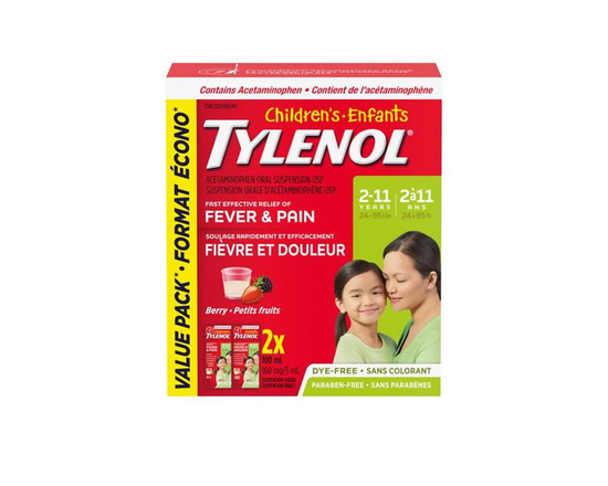 Tylenol<br> Enfants, suspension orale d’acétaminophène, Petits fruits apaisants, Sans colorant, Duo écono