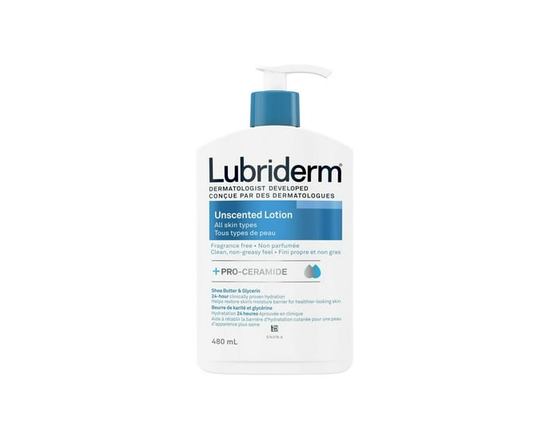 Lubriderm Unscented Lotion, Shea Butter and Glycerin, Dry Skin, Hand, Face Moisturizer, Fragrance Free