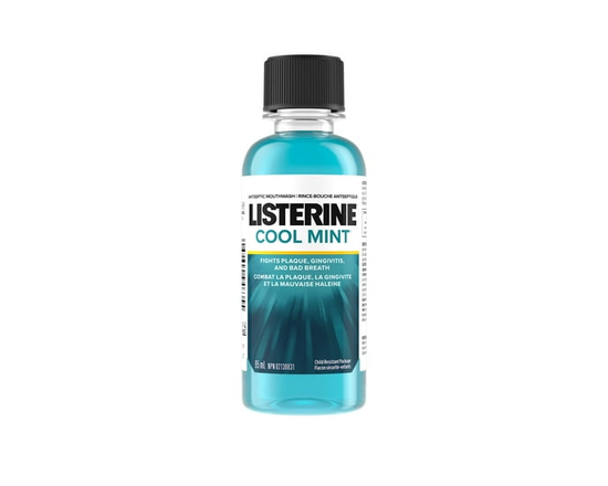 Listerine Cool Mint Rince-Bouche Antiseptique, Huiles Essentielles Menthol, Thymol, Eucalyptol - Plaque, Mauvaise Haleine, Gingivite - Taille voyage