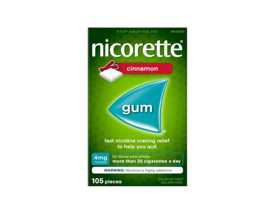 Nicorette Gum, Nicotine 4 mg, Cinnamon Flavour, Quit Smoking Aid and Smoking Cessation Aid, 105 pieces