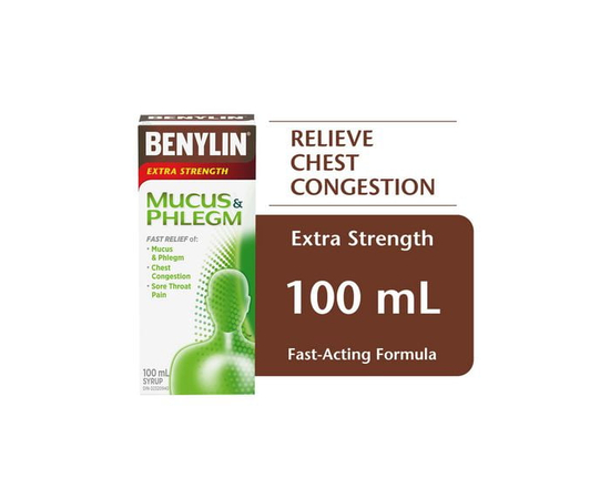 Benylin Extra-puissant, Anti-mucosités plus antitussif, Jour, soulage les mucosités et la toux sèche, sirop, 100 ml