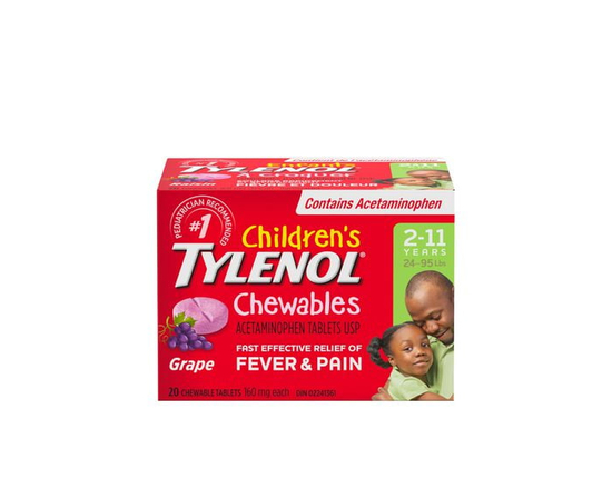 Children's Tylenol Chewables with 160 mg Acetaminophen, Pain Reliever & Fever Reducer for Kids' due to immunizations, colds, flu, headache, toothache,