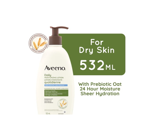 Aveeno Daily Moisturizing Lotion Sheer Hydration, Dry Skin Care, Emollient Cream, Oat, Fragrance Free - 532 mL
