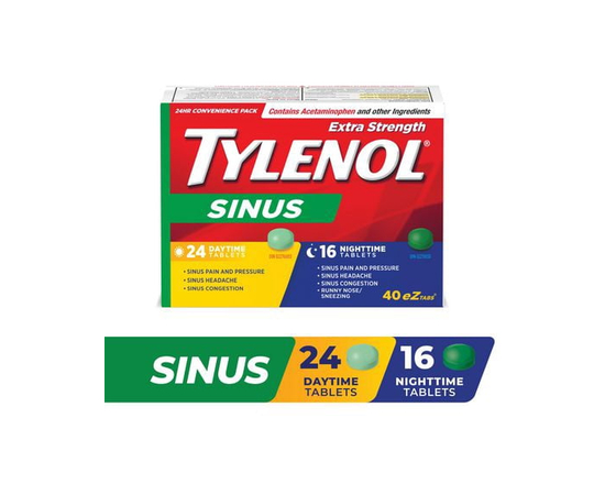 Tylenol Sinus Extra Strength eZ Tabs, Relieves Sinus congestion & other Sinus symptoms, Daytime & Nighttime, Convenience Pack, 40 Count