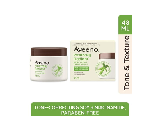 Aveeno Positively Radiant Crème de Nuit, Hydratant pour le Visage, Teint de la Peau, Taches Pigmentaires, Niacinamide, Soja - Taille unique