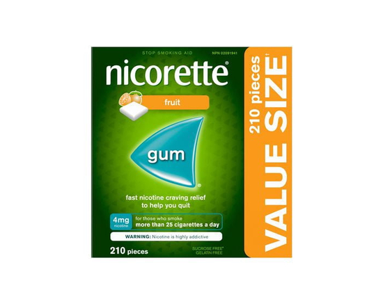 Nicorette Fruit Gum, 4 mg, Quit Smoking, Nicotine Gum, Smoking Cessation Aid, NRT, Reduce Cravings, 210 pieces