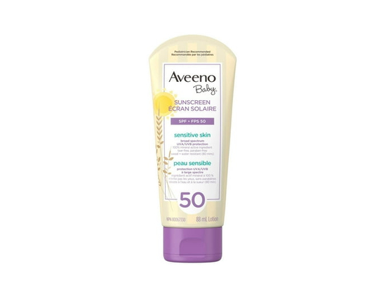 Aveeno Baby Mineral Sunscreen Lotion SPF 50 - 100% Naturally Sourced Zinc Oxide for Sensitive Skin - Water Resistant - One Size