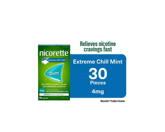Nicorette Gum, Nicotine 4 mg, Mint Flavour, Quit Smoking Aid and Smoking Cessation Aid, 30 pieces