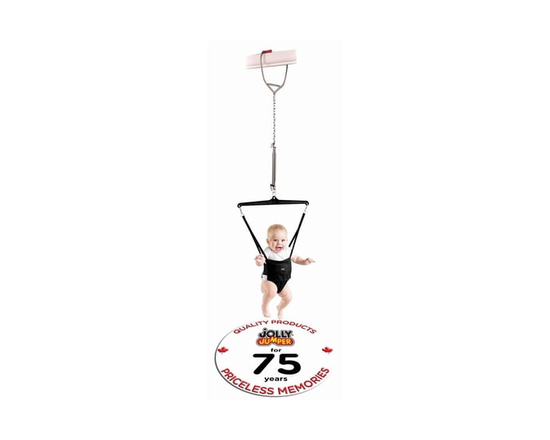 Jolly Jumper Iconic - Original Baby Exerciser with Door Clamp – Black Saddle   Develop Balance, Coordination & Muscle Strength   100% Canadian Owned -