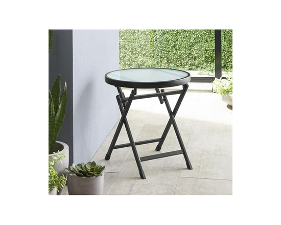 Table d’appoint pliante extérieure avec plateau en verre Mainstays, noir