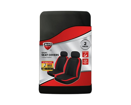 Auto Drive LB 2pc Black / Red Seat Cover - Universal