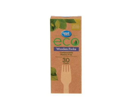 Great Value Eco Compostable Wooden Forks, 30 Forks