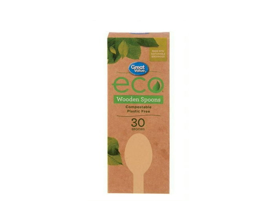 Great Value Eco Compostable Wooden Spoons, 30 Spoons