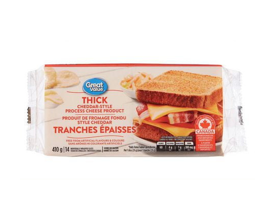 Tranches épaisses de fromage fondu Great Value style cheddar
