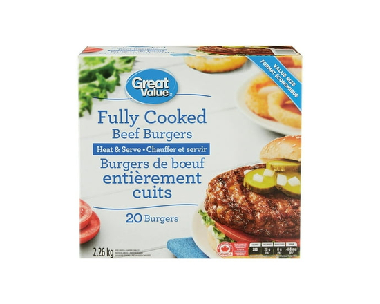 Great Value Frozen Fully Cooked Beef Burgers - Value-Sized