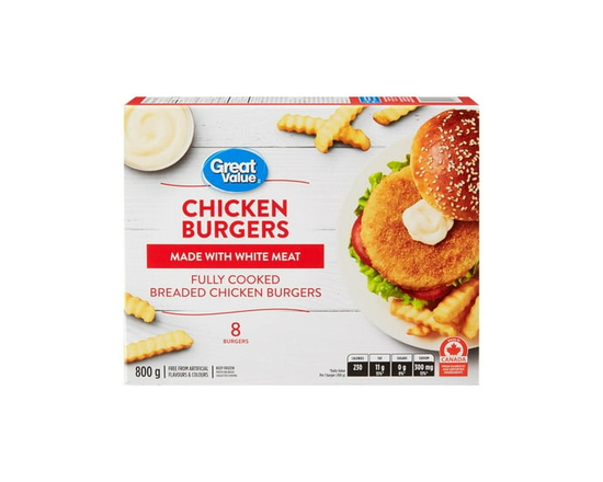 Great Value Chicken Burgers - 800 g