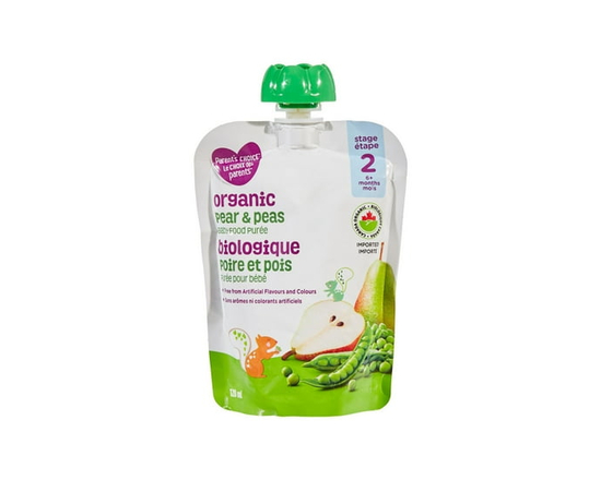 Parent's Choice Purée Biologique pour Bébés Poire & Pois - 4 oz
