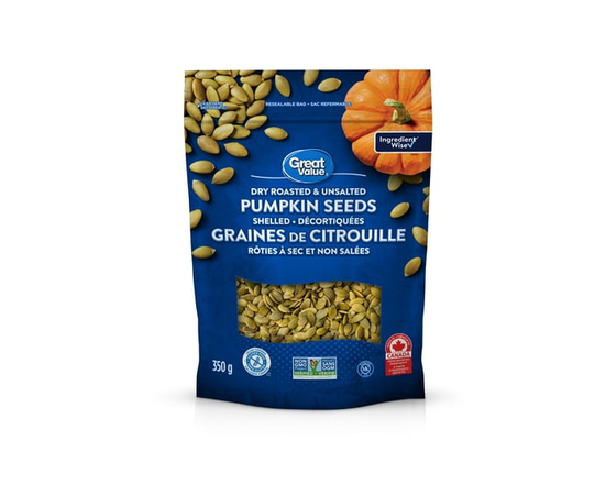 Graines De Citrouille Rôties À Sec Et Non Salées Great Value - 350 g