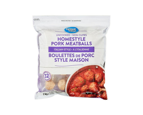 Great Value Uncooked Italian-Style Homestyle Pork Meatballs - 1 kg
