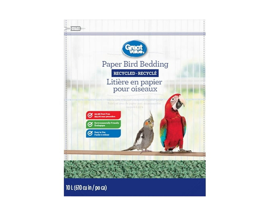 Great Value Recycled Paper Bird Bedding, 10L - 10 L