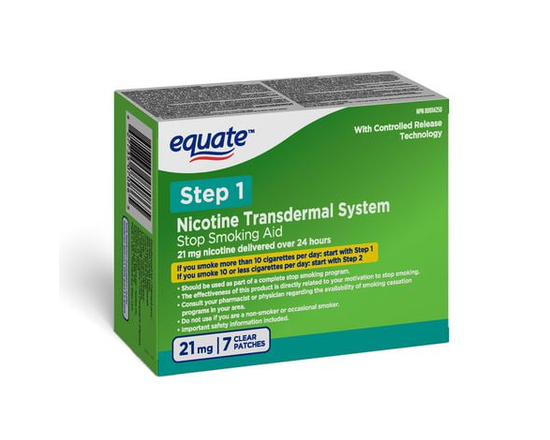 Equate Clear Step 1 Patches, Nicotine Transdermal Patch, 21mg, 7 Count