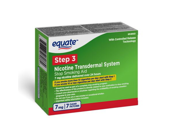 Equate Clear Step 3 Patches, Nicotine Transdermal Patch, 7mg, 7 Count