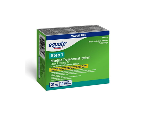 Equate Clear Step 1 Patches, Nicotine Transdermal Patch, 21mg, 14 Count