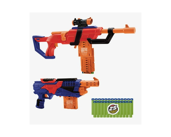 Adventure Force Arsenal Ensemble Valeur, Ensemble de 2 lance-fléchettes avec fusil à chargeur et revolver,inclut 25 fléchettes en mousse Accu-Blast, L